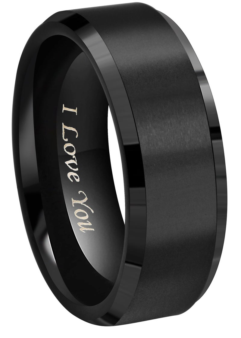 Crownal 8mm 6mm 4mm Black Tungsten Wedding Couple Bands Rings Men Women Matte Brushed Finish Center Engraved "I Love You" Size 4 To 17 (8mm,10) - Image 1